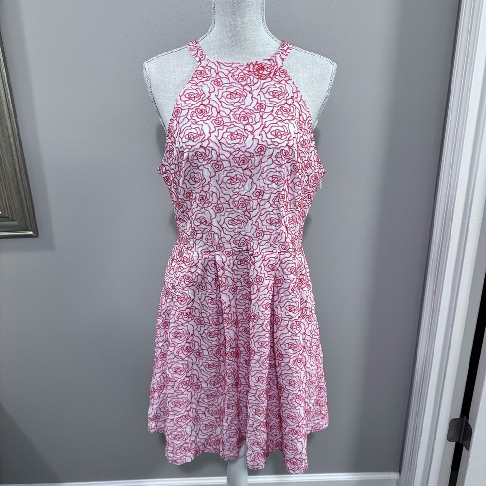 Women's Ellison Orange and White Embroidered Floral Halter Dress. Size L